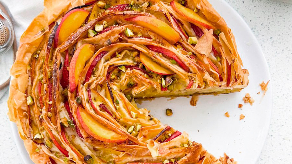 Tarta de Duraznos y Pistaches